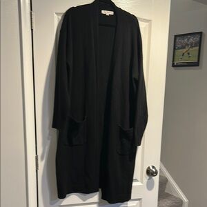 LOFT Black Cardigan Sweater with Open Front and Long Sleeves